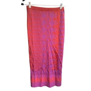 Free People Pink Purple Patterned Stretch Knit Pencil MIDI Skirt XS‎